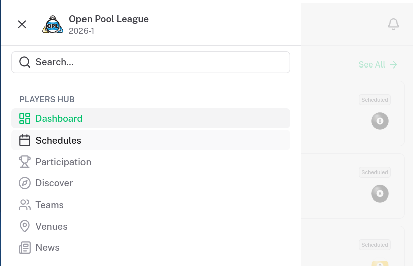 Sidebar navigation with Schedules menu item highlighted